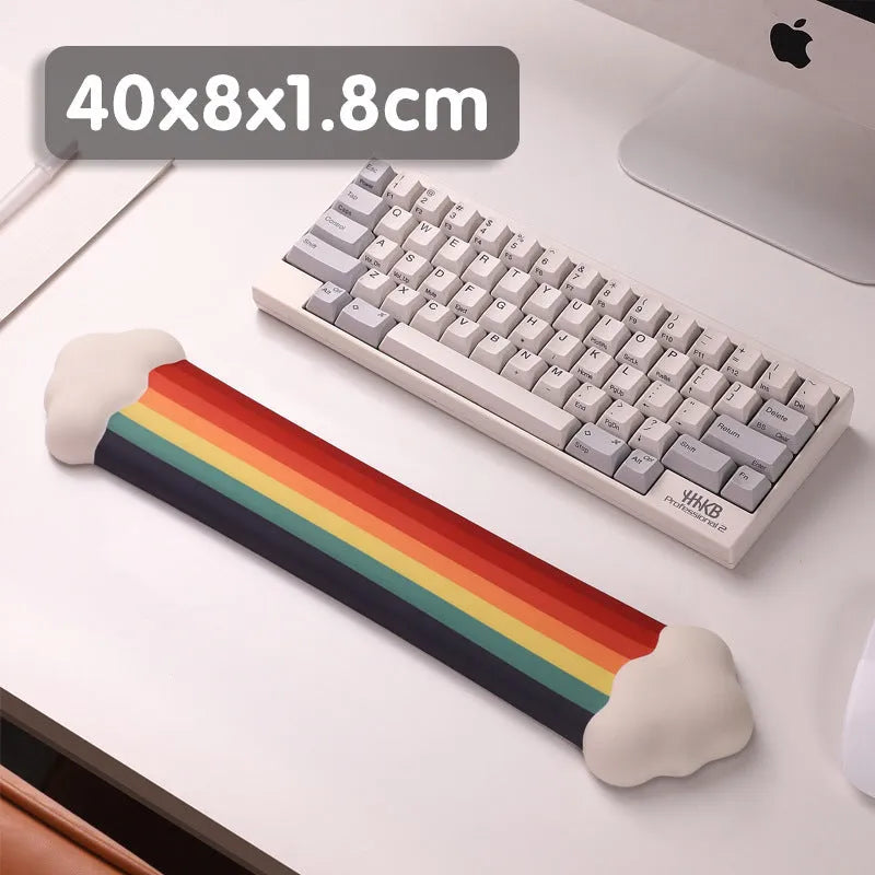 Silicone wrist rest mouse pad and keyboard support pad with Cloud Rainbow pastoral design