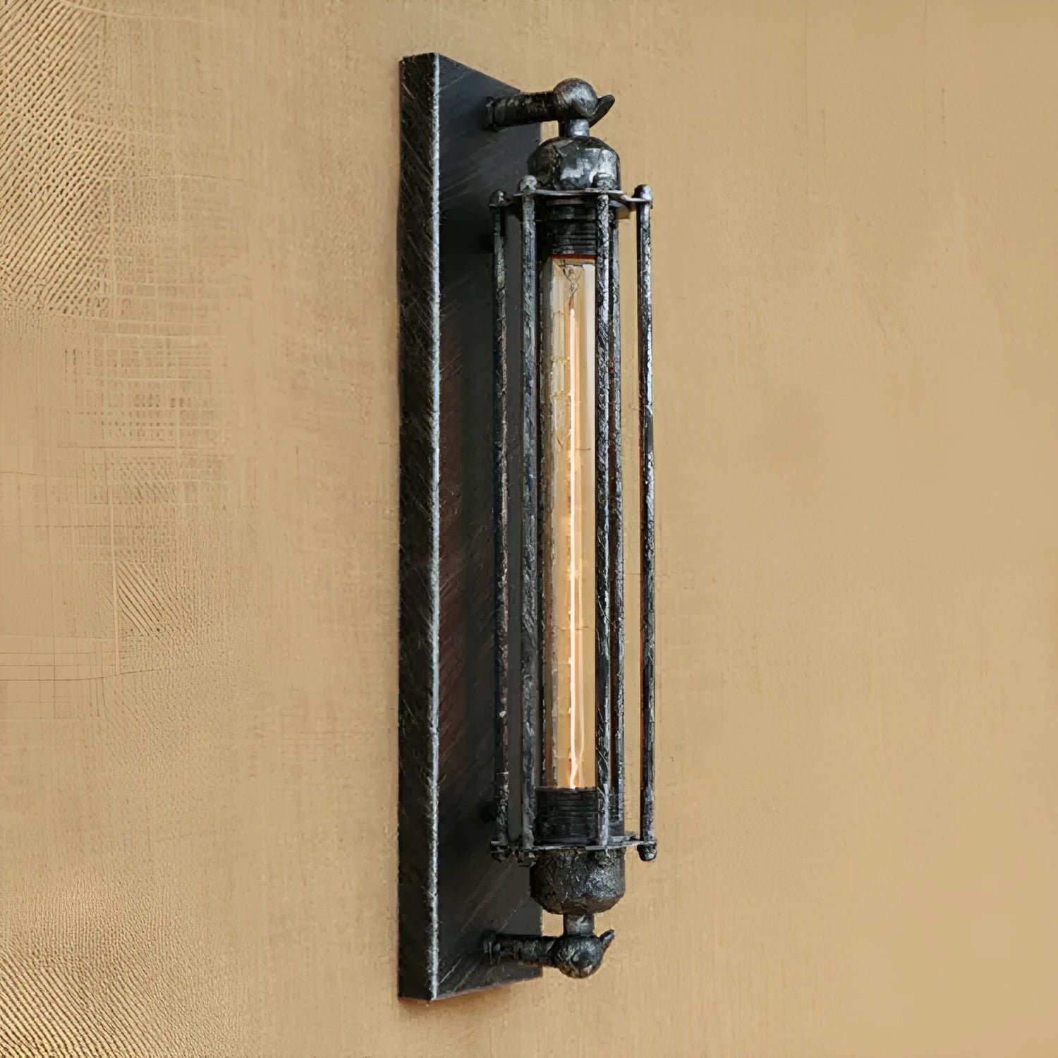 Industrial retro flute wall lamp with iron shade in four colour finishes