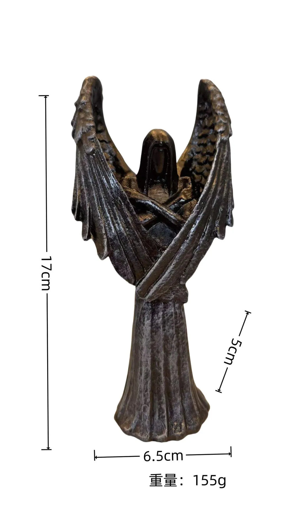 Dark Angel resin statue ornament with detailed sculptural elements measuring 6.5x5x17cm