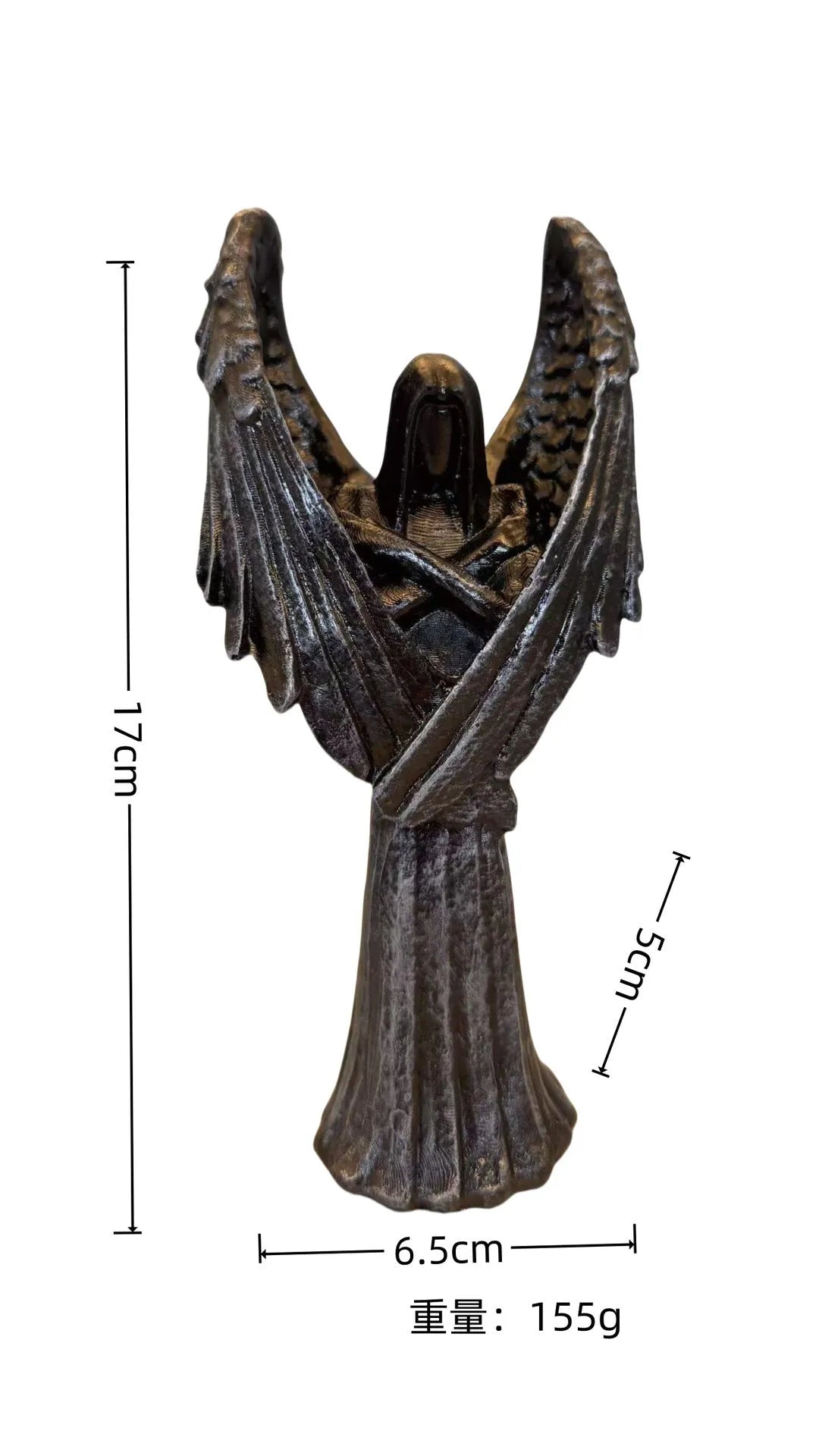 Dark Angel resin statue ornament with detailed sculptural elements measuring 6.5x5x17cm