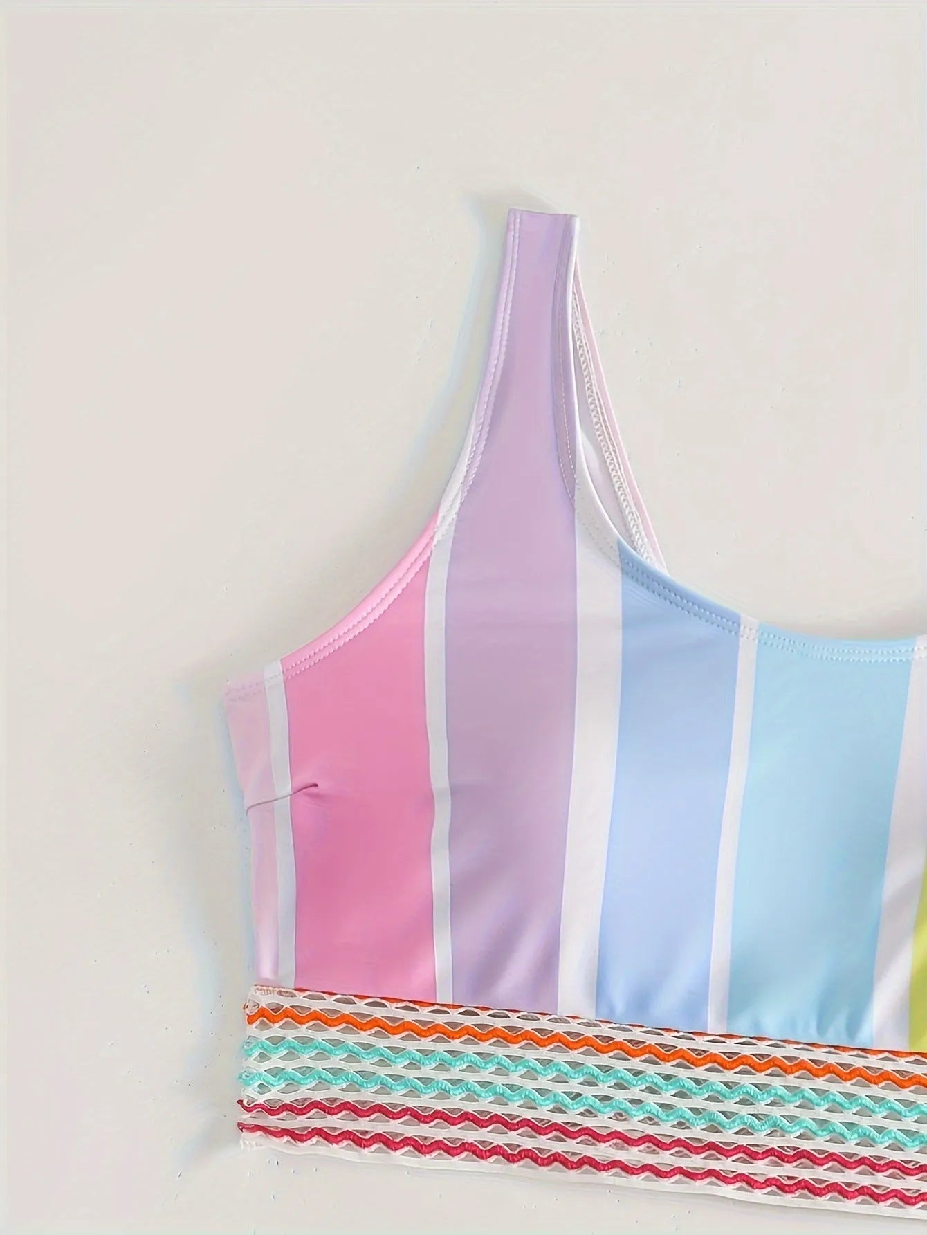 Women's striped sports casual bikini set with briefs, top and bottom shown.