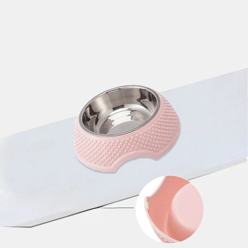 Blue stainless steel pet bowl with rubber non-slip base for cats and dogs