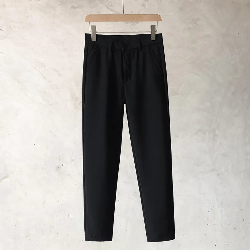 Boys slim straight wool trousers in tapered cut with straight leg opening