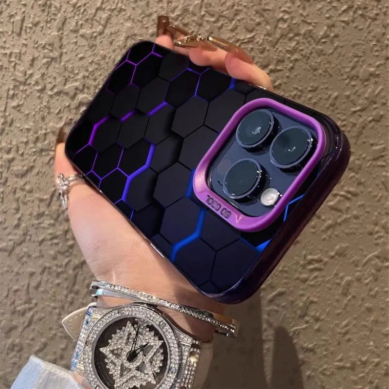 Frosted PC iPhone protective case with honeycomb square pattern in Moonlight colour options