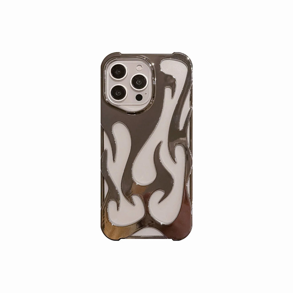 Electroplating hollow flame pattern iPhone case in silver finish on TPU soft shell