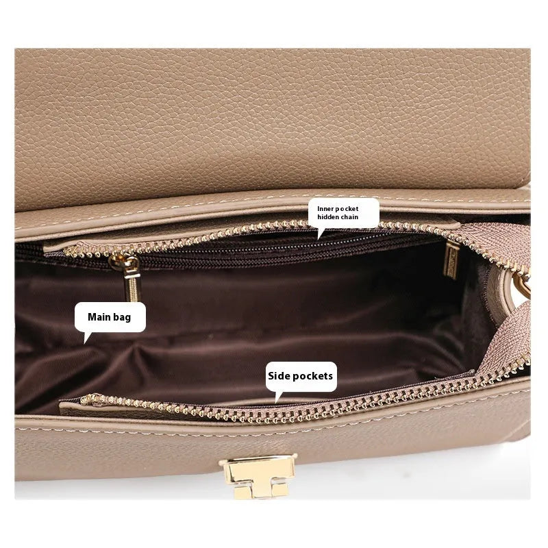 Elephant grey genuine leather vintage lock handbag with square vertical shape and file compartment