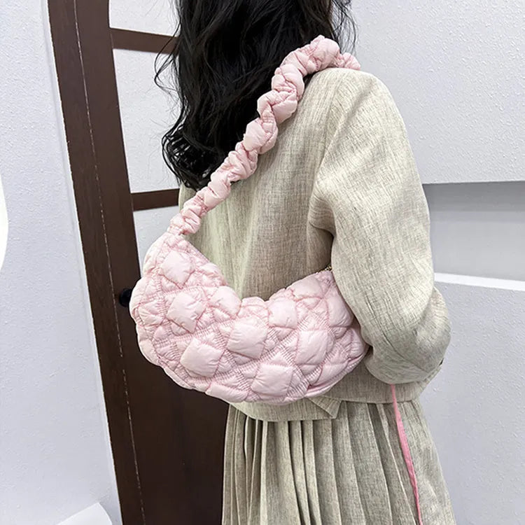 Women's nylon underarm shoulder bag in solid colour with adjustable strap