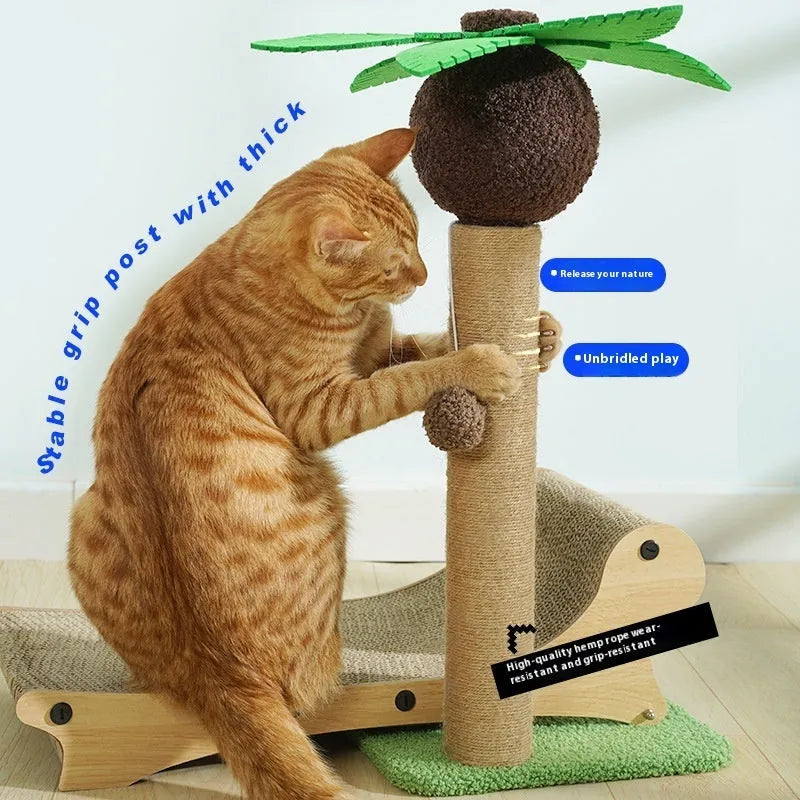 Wooden beach chair design cat climbing frame with integrated scratch board and hemp mat columns