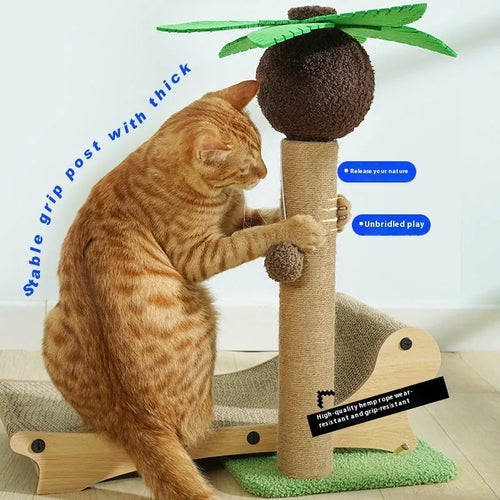 Wooden beach chair design cat climbing frame with integrated scratch board and hemp mat columns