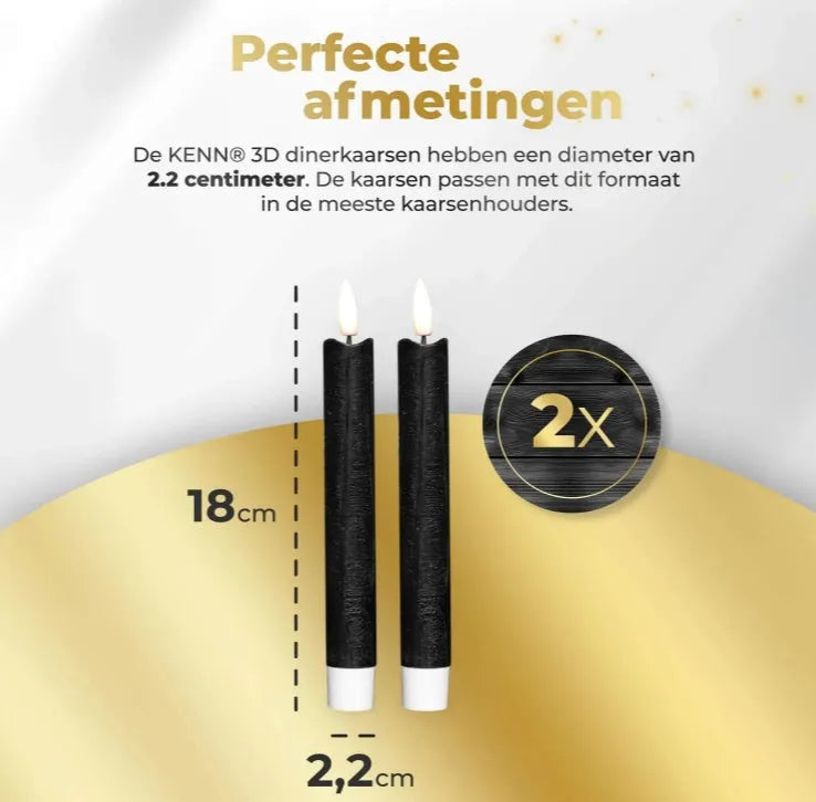 Four black LED taper candles with realistic 3D flame effect, each measuring 18cm tall