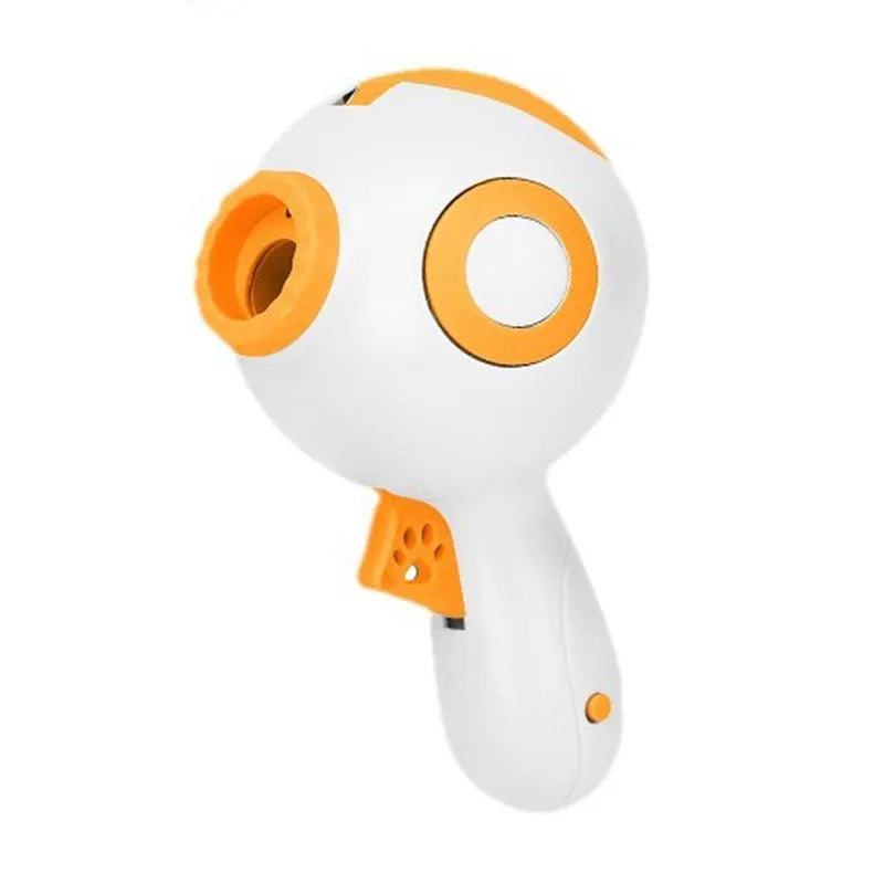 Dog treat launcher toy in green, orange, or pink colours measuring 15.5 x 9 x 8.5 cm