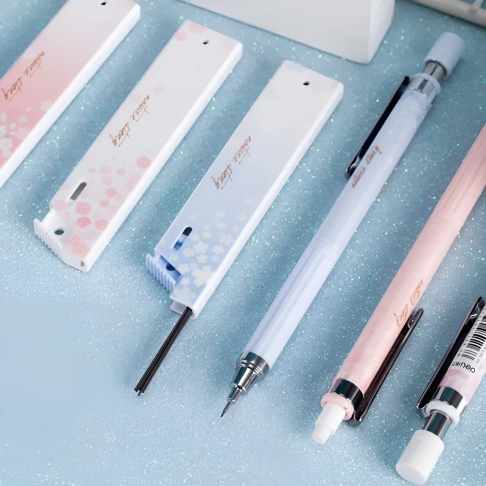 Mixed colour cartoon design automatic pencils and HB refill boxes set