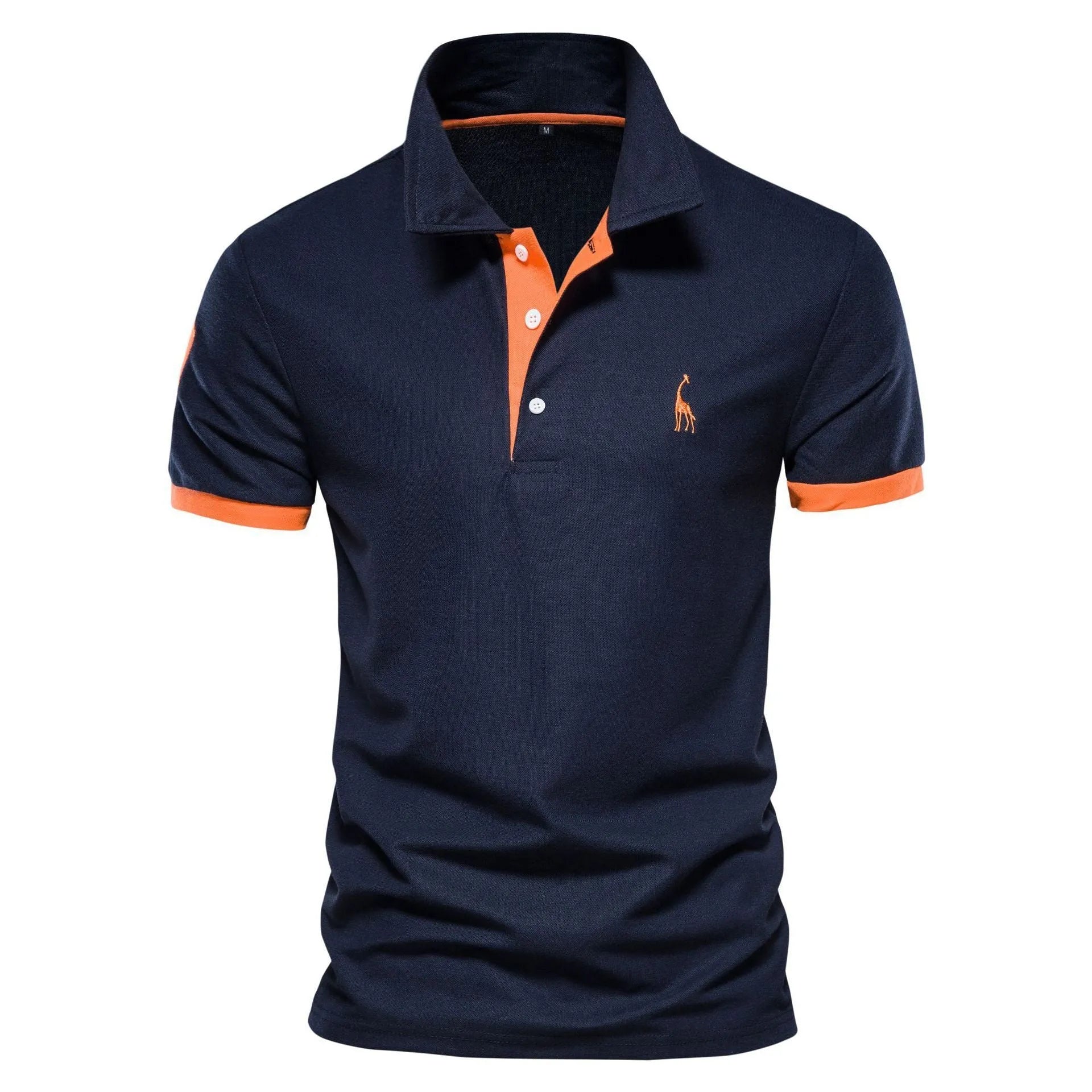 Men's slim fit T-shirt with embroidered deer pattern on chest, shown in multiple colour options.