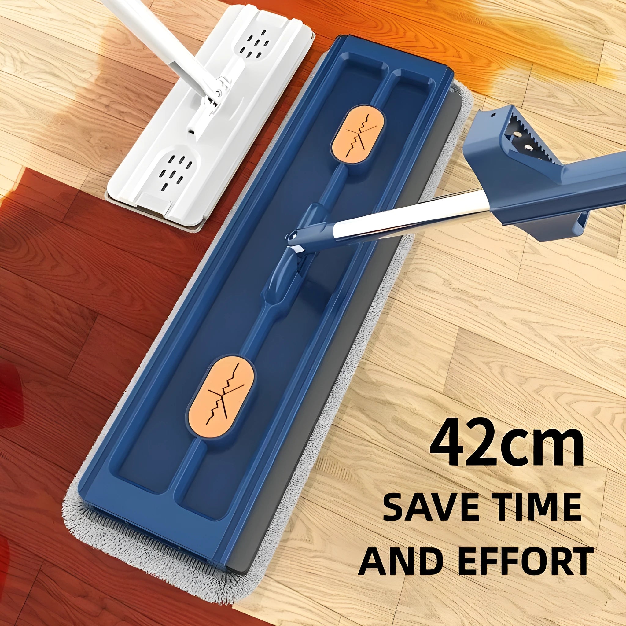 Large flat mop with stainless steel handle and 360 rotating head for hard floor cleaning