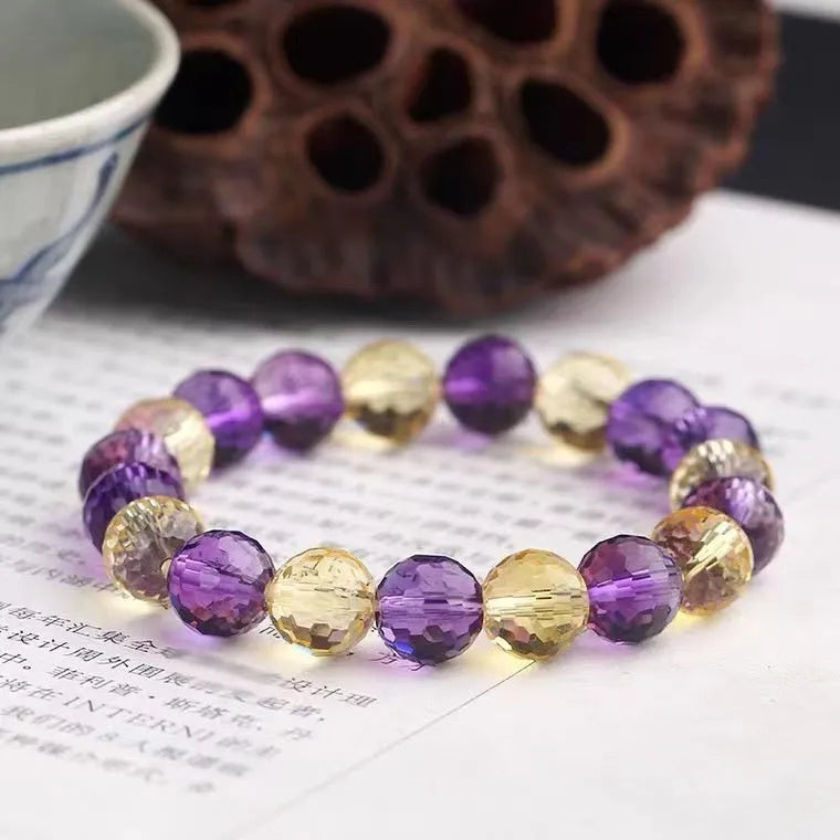 128-cut crystal bracelet showing detailed facet reflection on Amethyst, Ametrine or Citrine beads
