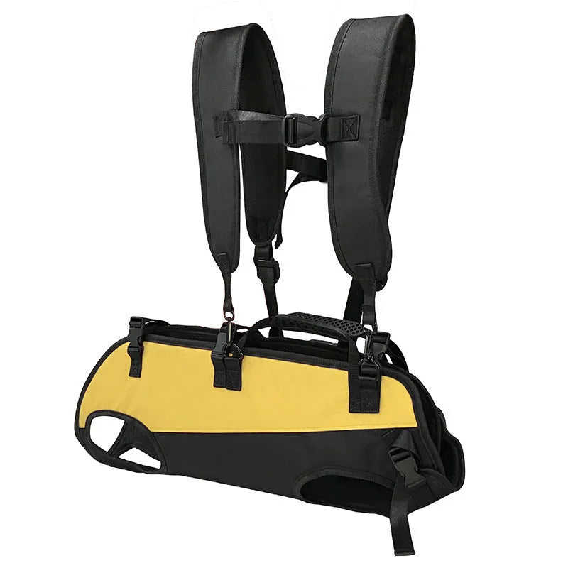 Multifunctional Oxford cloth pet backpack for dogs and cats in black with colour accents.