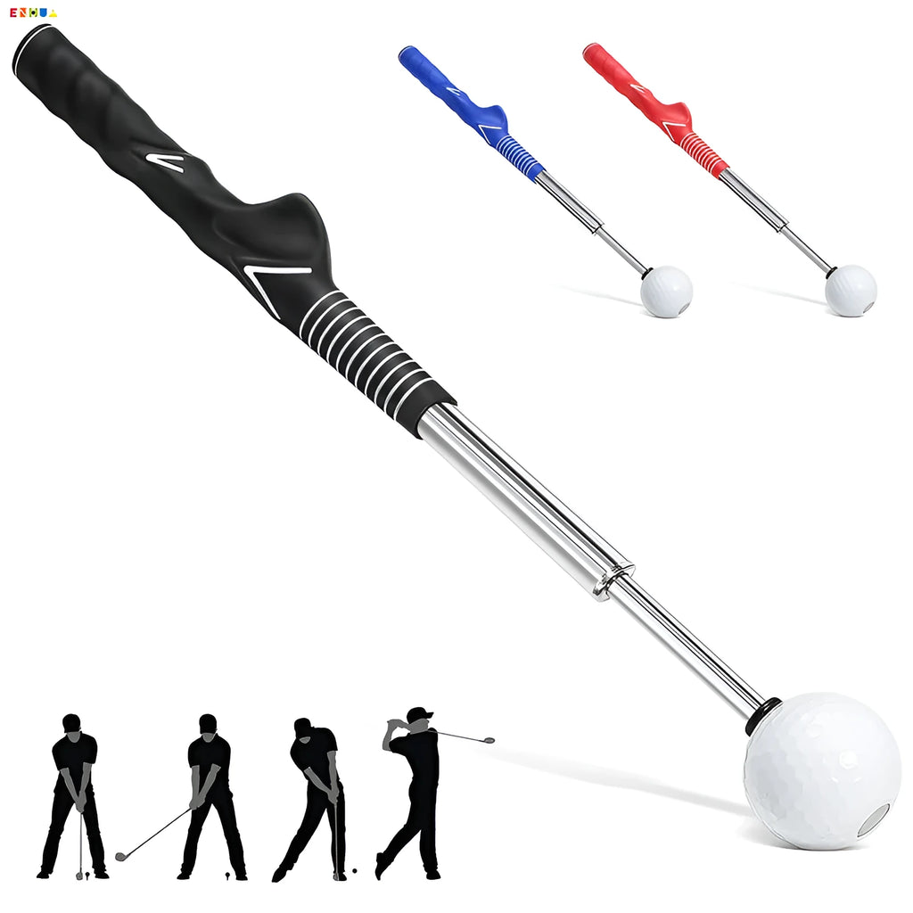 Stainless steel telescopic golf swing trainer in black, blue, or red colour for practice