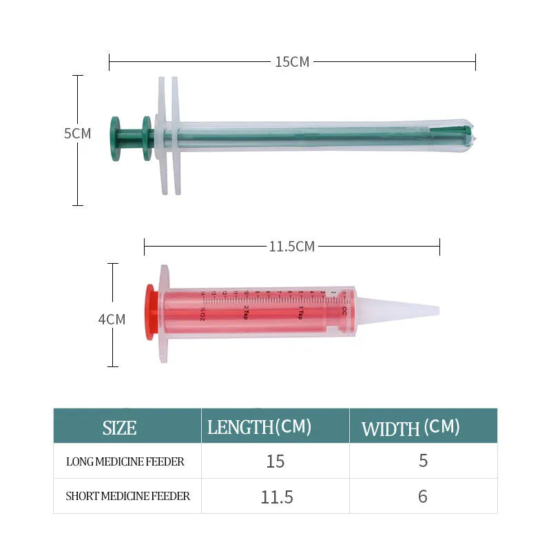 Two silicone pet pill shooters for administering tablets and capsules to cats and dogs