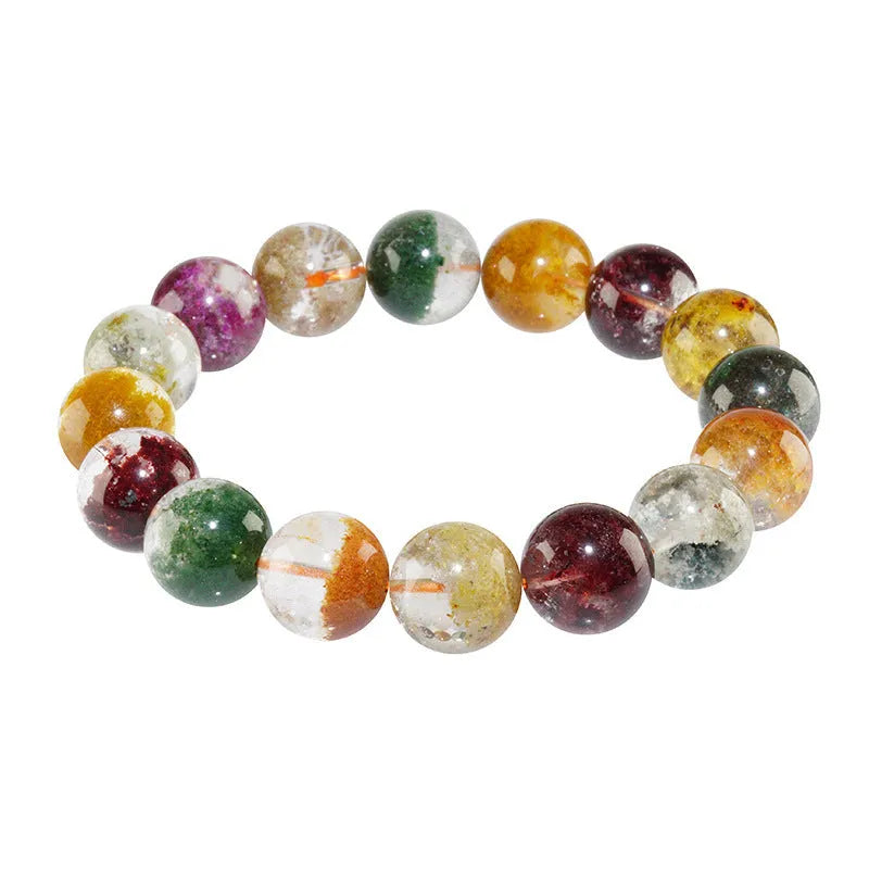 Crystal bracelet with colourful cornucopia design and retro ethnic styling on wrist