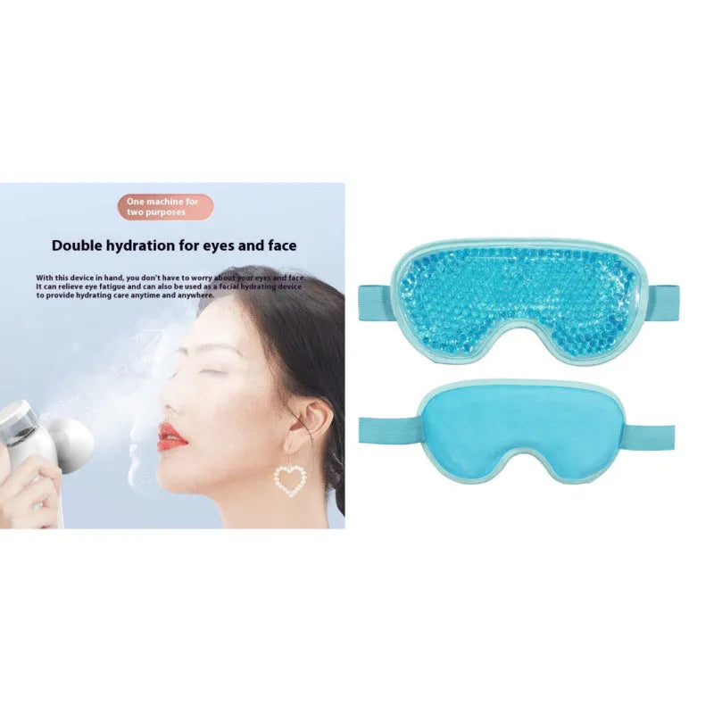 White portable cold and hot compress eye mask with USB charging cable and accessories