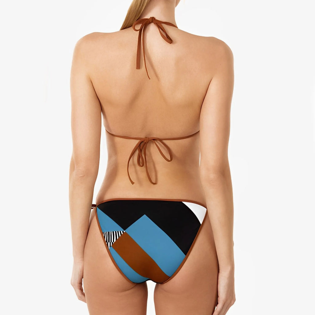 Women's polyester split swimsuit bikini with skinny print pattern and backless design