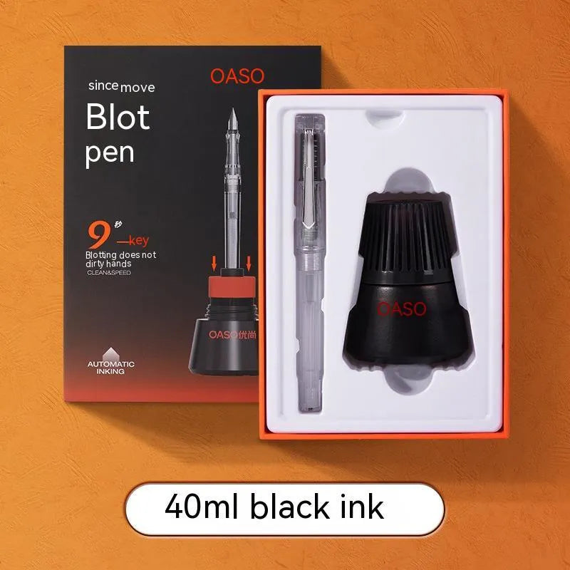 Automatic suction pen set with plastic pen, ink feeder, and choice of 0.5mm or 0.38mm pen heads
