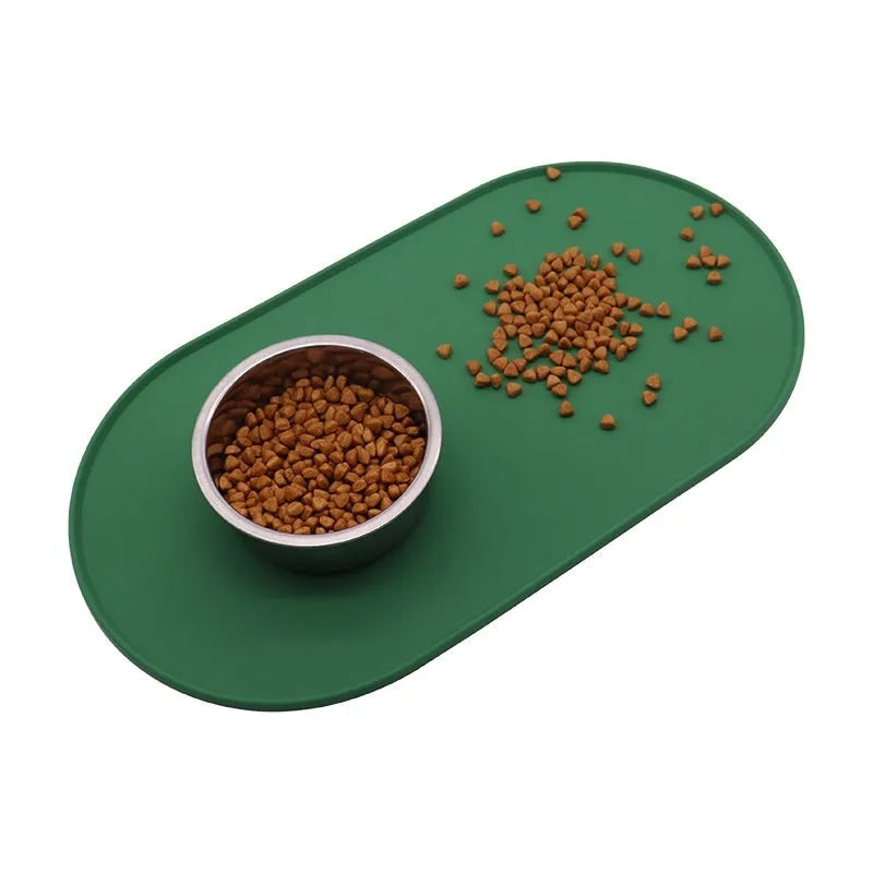 Silicone waterproof cat feeding placemat in beige colour showing size options