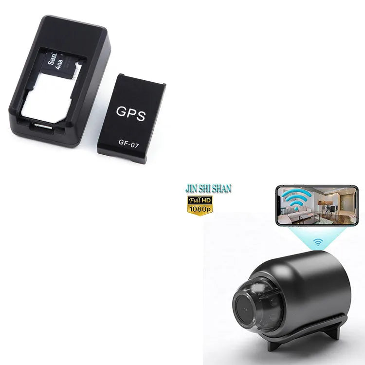 Small black plastic magnetic GPS car tracker device on a metal surface.