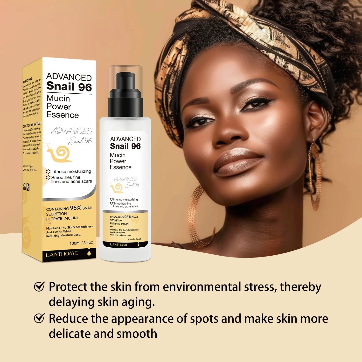 100ml bottle of snail serum moisturising facial essence for universal skin types