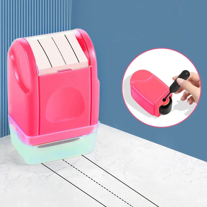 Plastic educational roller seal stamp with English line pattern in seven colour options