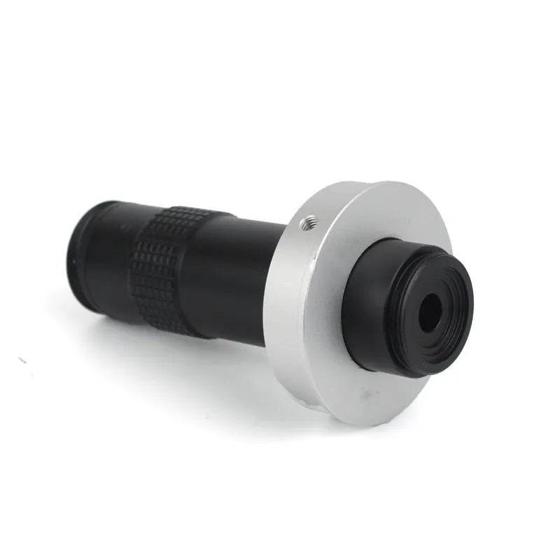 Black industrial camera monocular lens with 130x magnification range for precision inspection