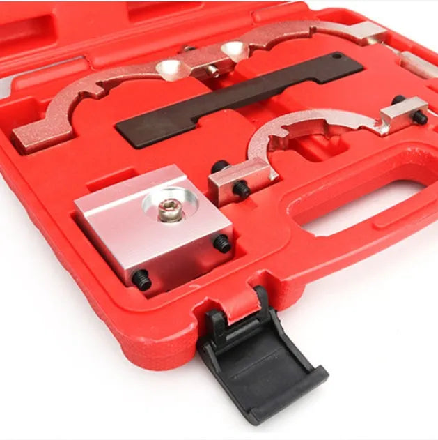 Red chrome-vanadium steel Opel 1.4 LUJ engine timing tool set with seven professional automotive repair tools