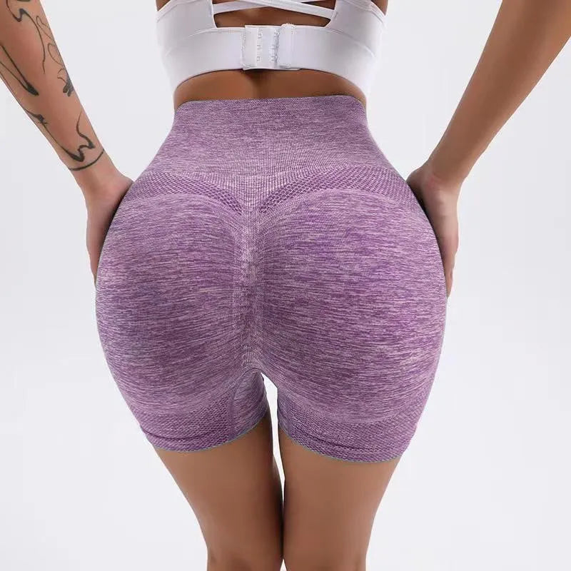 Women's high-waist quick-drying yoga shorts in multiple colours for fitness and running.