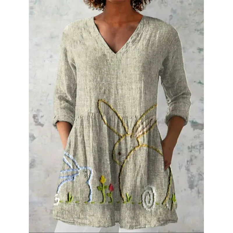 Women's printed floral dress with loose fit, wide waist, and 3/4 ruffle sleeves