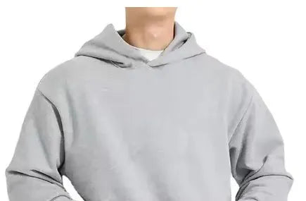 Men's grey fleece-lined cotton hoodie with pullover design and wool lining