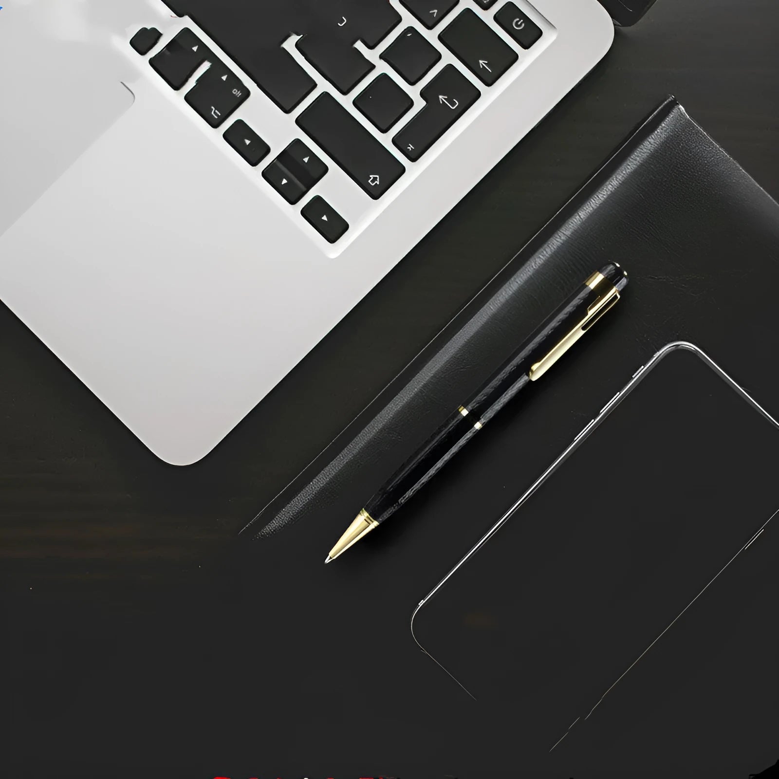 Black pen shaped audio recorder with zinc alloy shell shown next to included headset and USB data cable.
