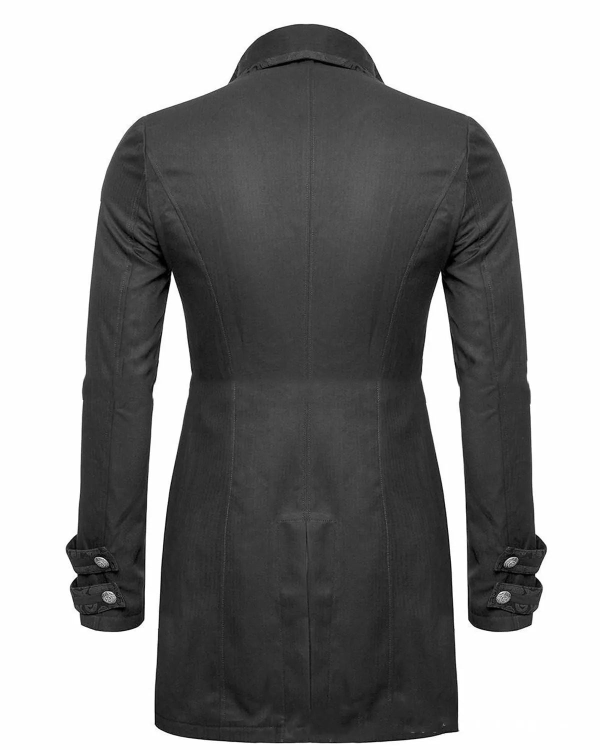 Black Victorian morning gown jacket for men's and women's Gothic cosplay and formalwear.