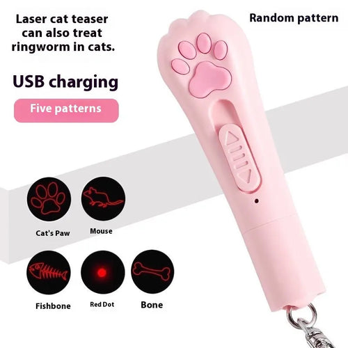 Rechargeable cat pen light toy with automatic self-hi feature in cream white, pink, or sky blue