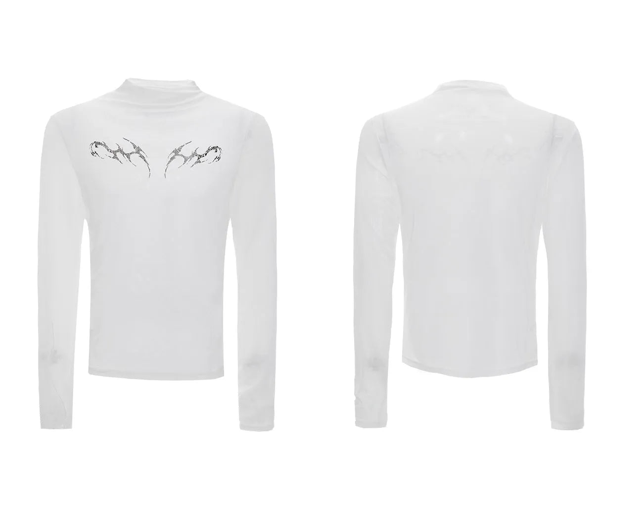 Black niche mesh ice-feeling slim bottoming long sleeve shirt on a mannequin, showing the trendy fit.