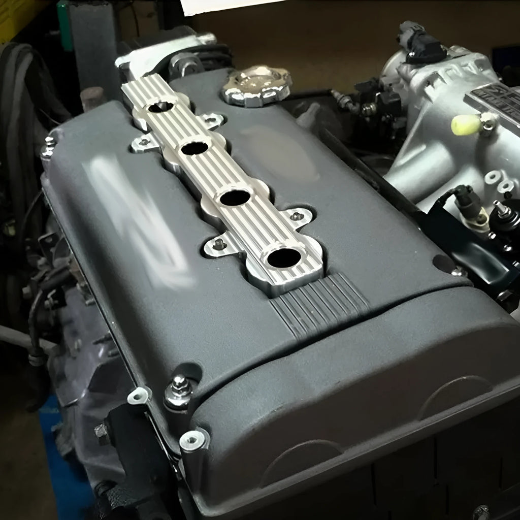 Aluminium engine hood replacement panel showing colour options: blue, red, and silver.