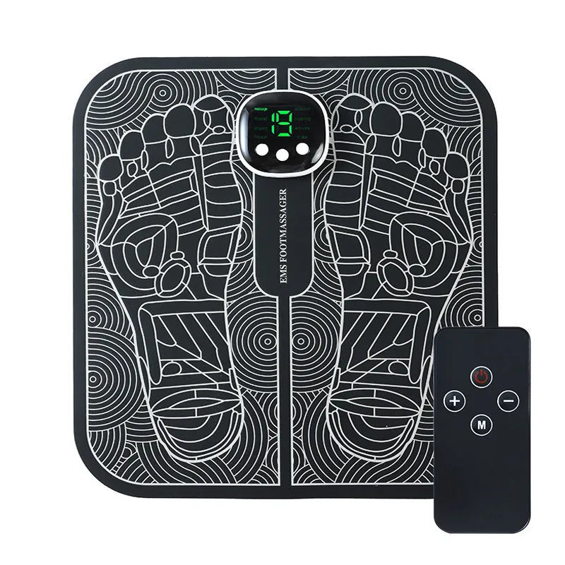 Rechargeable blue and orange foot massager mats with remote control and USB charging cable