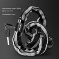 95cm black zinc alloy mountain bike chain lock with anti hydraulic shear protection shown securing bicycle frame