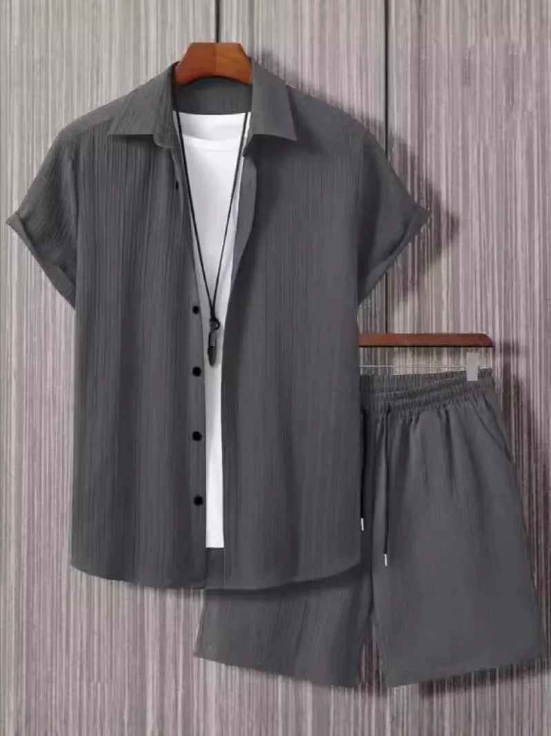 Men's jacquard short sleeve suit separates in black and white colour options