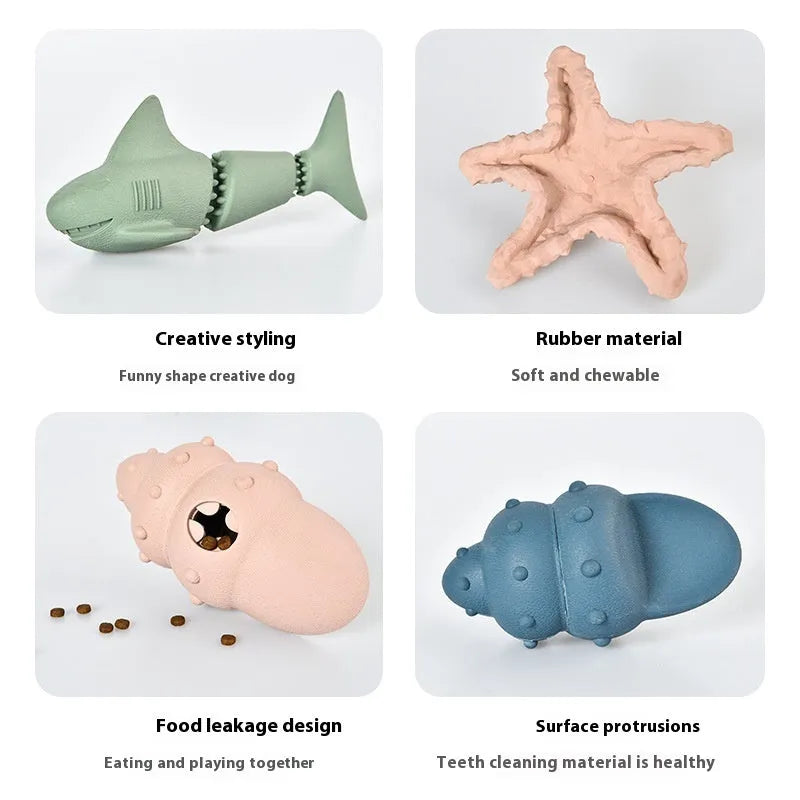 Blue rubber shark-shaped dog chew toy for large dogs