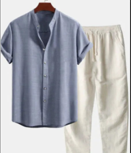 Men's slim fit shirt and trousers set with floral printed pattern in green colour option