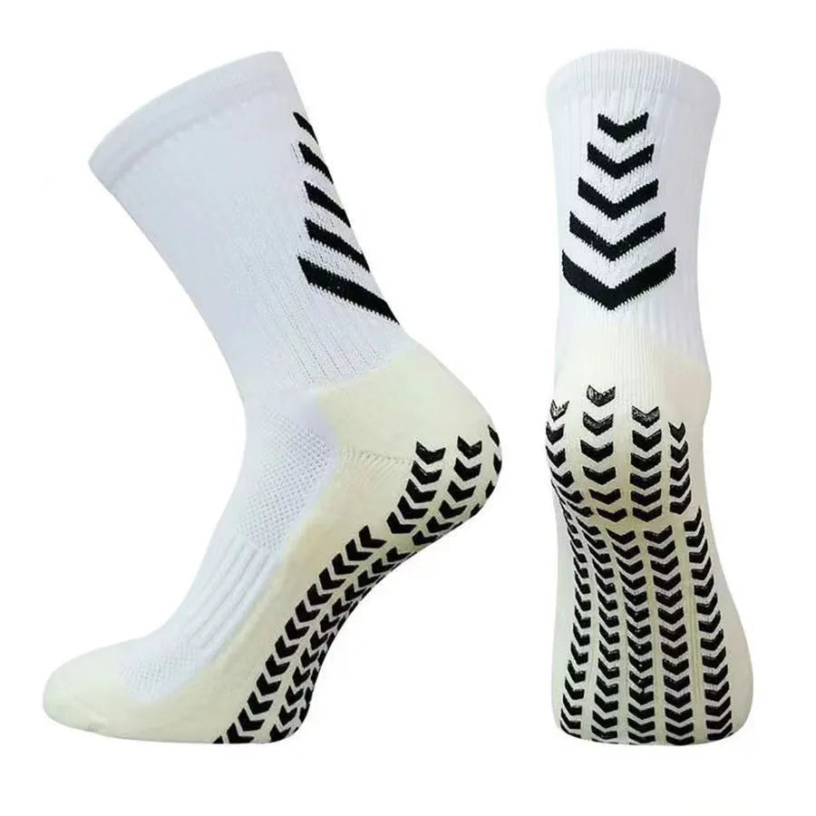 Men's mid-calf athletic socks with non-slip silicone grip in geometric patterns