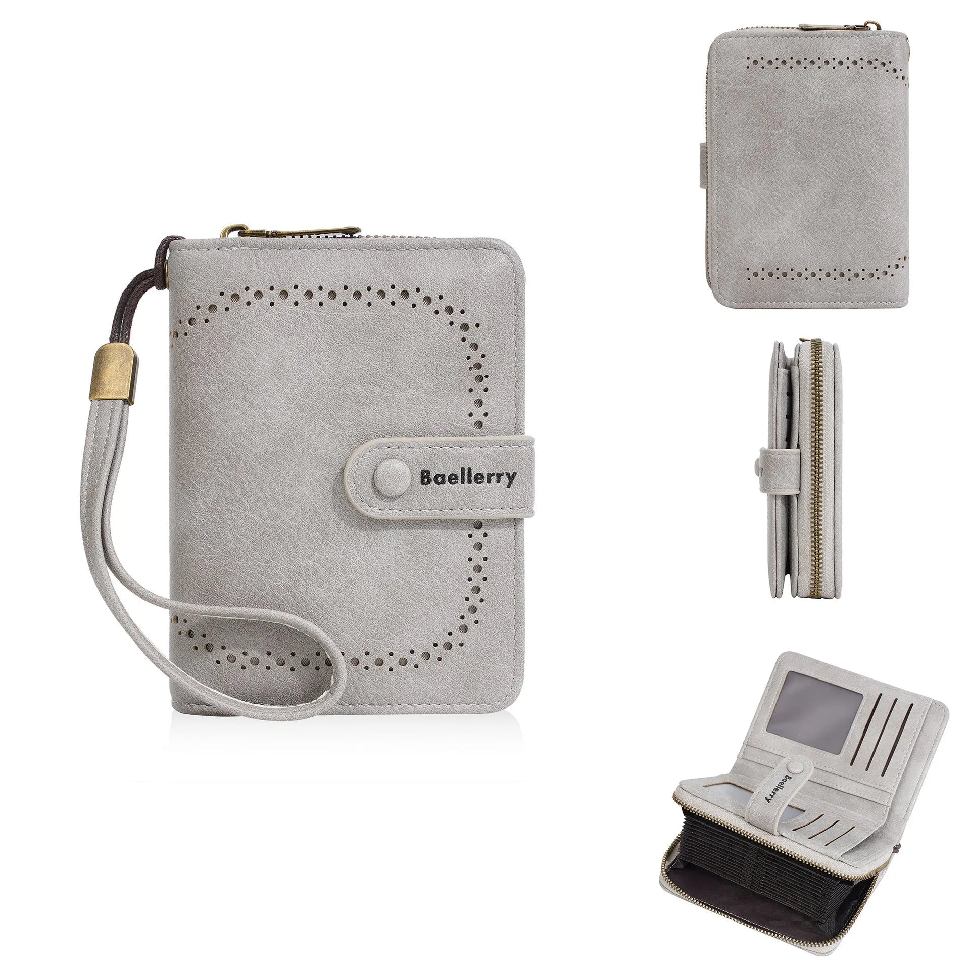 Women's black PU leather coin purse with zipper closure showing integrated wallet and card holder functions