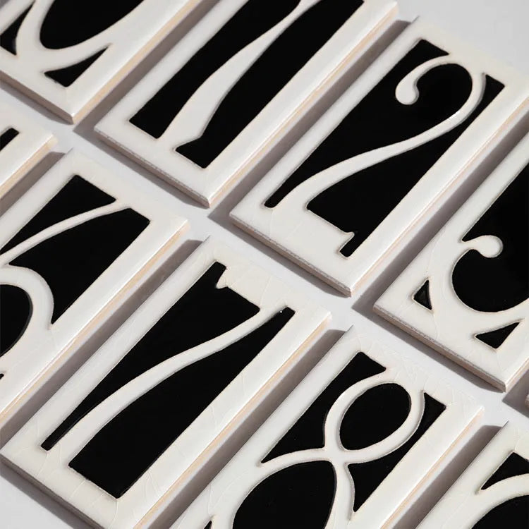 Handmade retro enamel ceramic doorplate showing a number, size 76 by 152mm