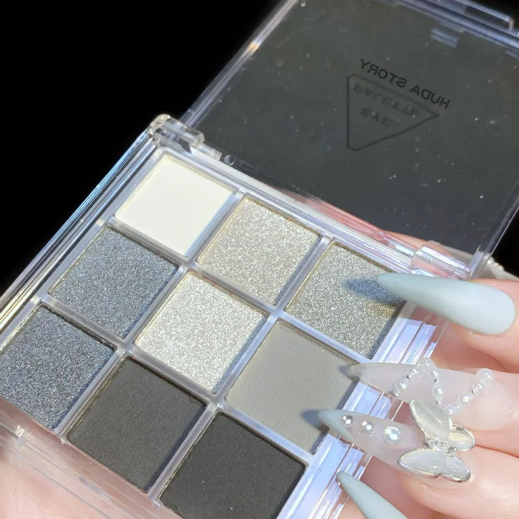 CZ0069 nine-colour smoked eyeshadow palette showing white silver black iron grey shades