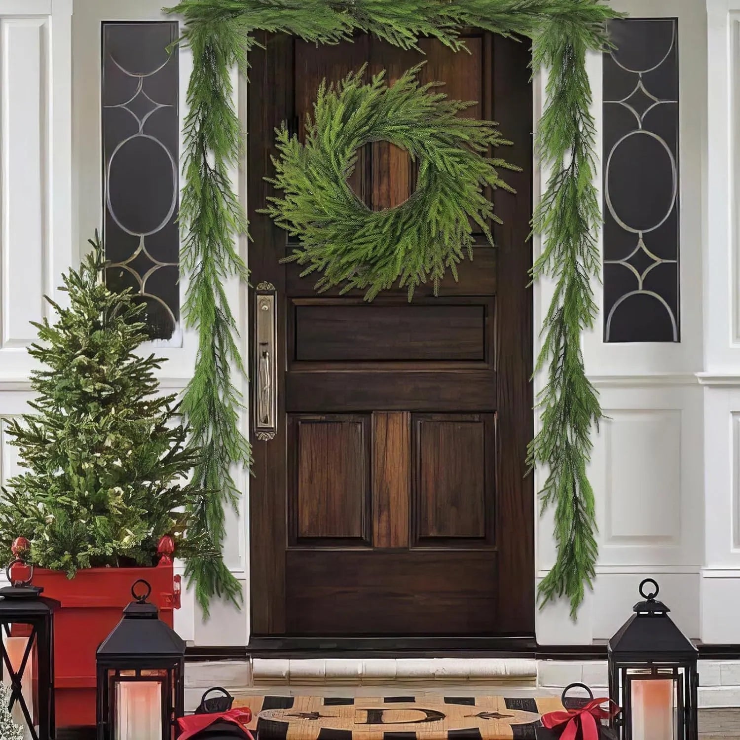 PE Feel artificial front door garland in American country style with plastic and PE foliage on 60cm length